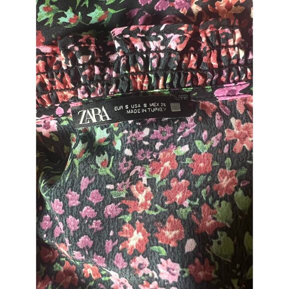 Zara floral pink black wide leg jumpsuit stretchy size women's small v-neck - Picture 5 of 5